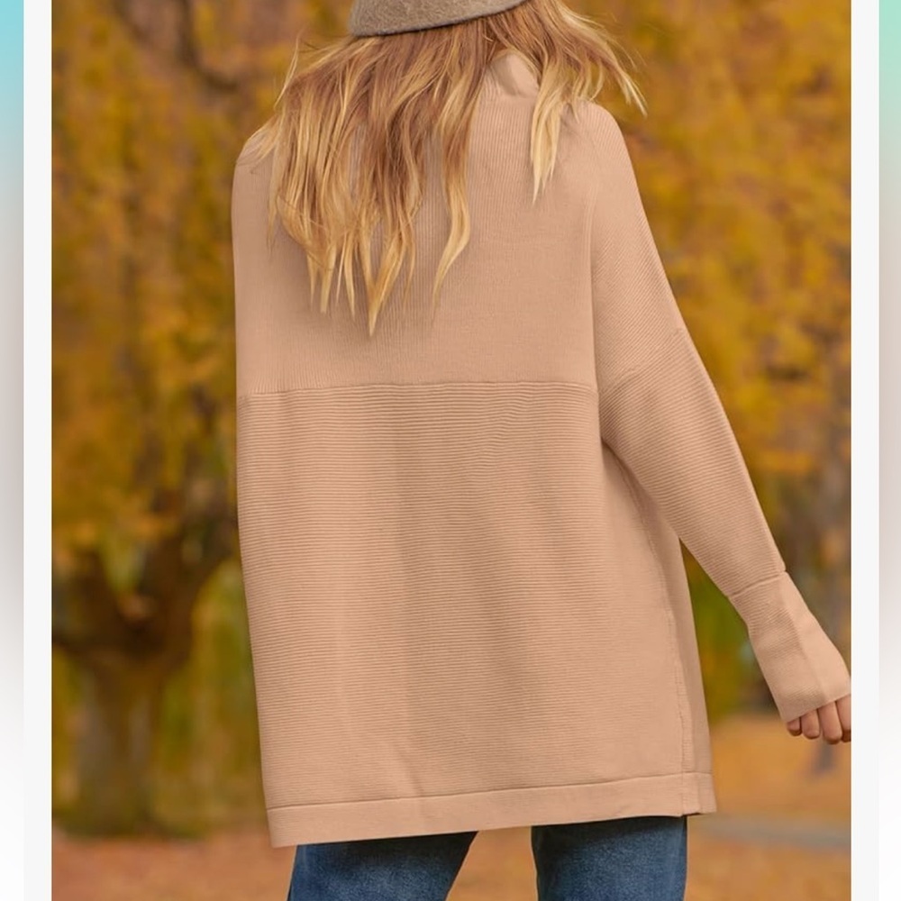 Women’s Turtleneck Batwing Sleeve Oversized Ribbed Knit Tunic Sweater - Picture 3 of 13